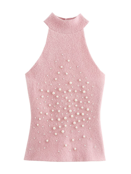 Damen ärmelloses Oberteil mit dekorativen Perlendetails Heidi-Mode