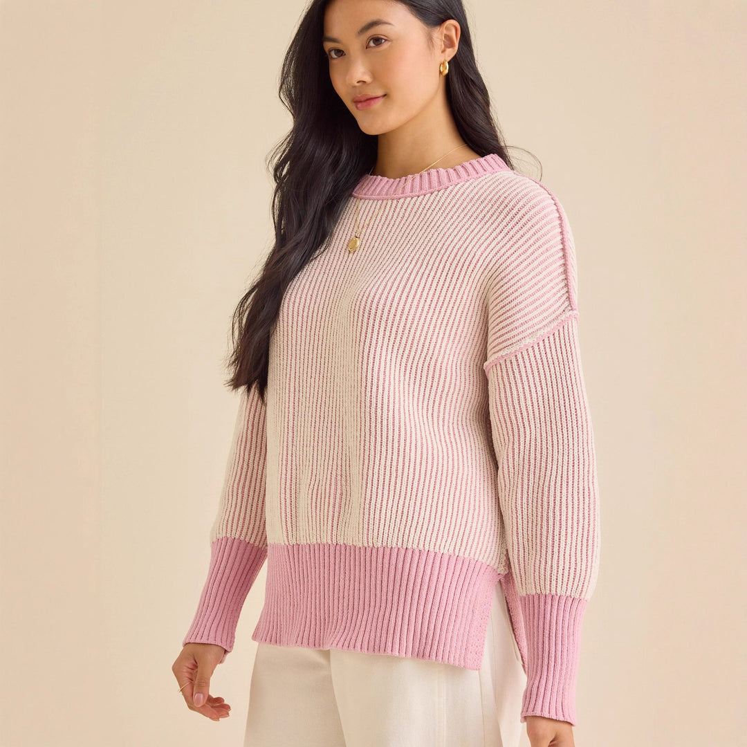 Damen lässiger Strickpullover mit modernem Rippenmuster und überschnittenen Schultern Heidi-Mode