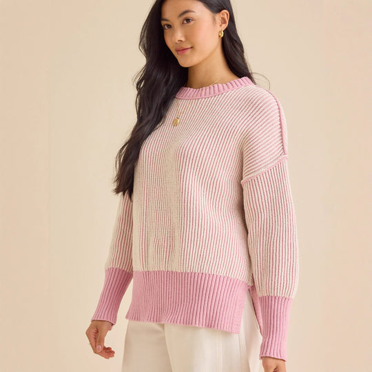 Damen lässiger Strickpullover mit modernem Rippenmuster und überschnittenen Schultern Heidi-Mode