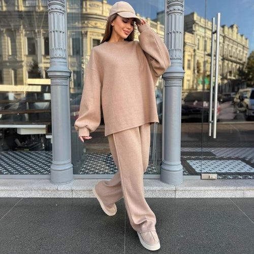 Damen lässiges Fleece-Loungewear-Set mit weichem Oversized-Pullover und bequemen Hosen Heidi-Mode