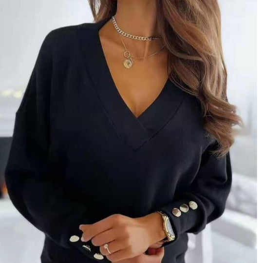 Damen lässiger V-Ausschnitt Pullover mit Oversized-Schnitt Heidi-Mode