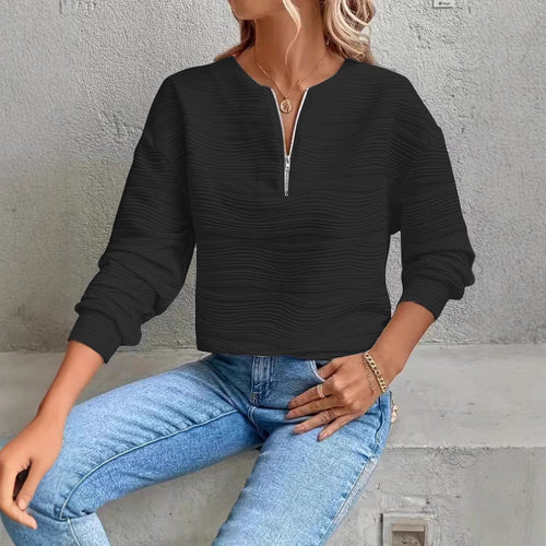 Damen lässiger Sweatshirt mit strukturiertem Design und Reißverschluss Heidi-Mode