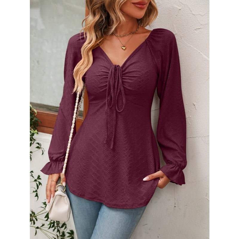 Damen Blusenshirt mit V-Ausschnitt und bindbarem Detail Heidi-Mode