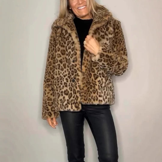 Damen kuschelige Leopardenfell Jacke Heidi-Mode
