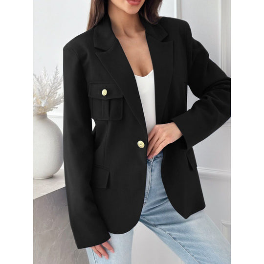 Damen klassische doppelt-knöpfte taillierte Blazer mit Taschen-Detail Heidi-Mode