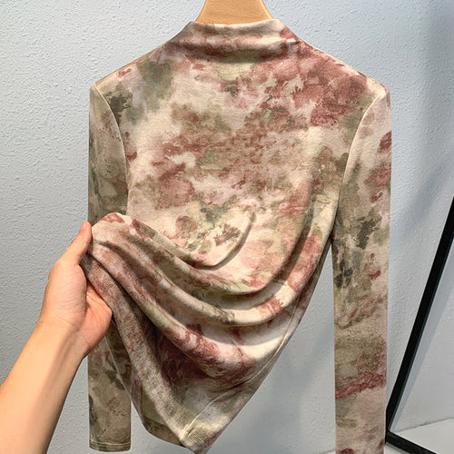 Damen Hochwertiges Langarmoberteil mit floralem Design und elegantem Stehkragen Heidi-Mode