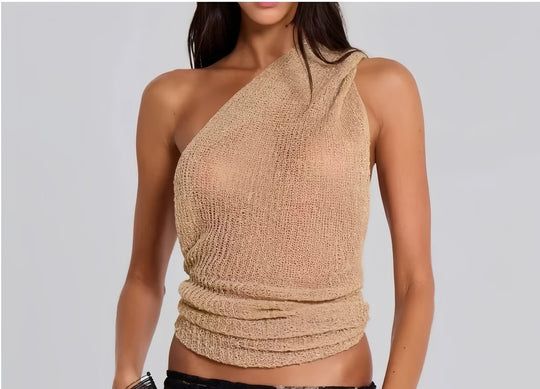 Damen Einseitiges Strickoberteil mit Rüschendetails Heidi-Mode