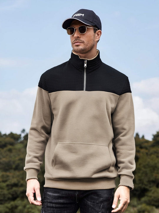 Herren funktionale Sweatjacke mit hochschließendem Kragen und praktischer Kängurutasche Heidi-Mode