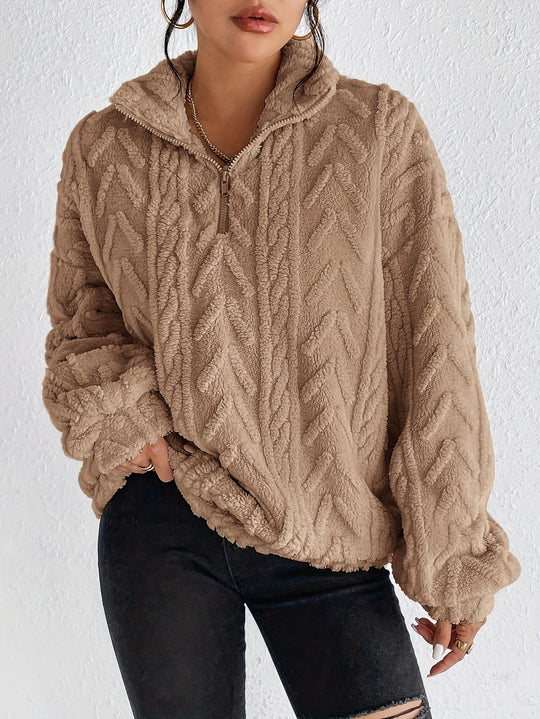 Damen Fleece Pullover mit hohem Kragen und strukturiertem Design Heidi-Mode
