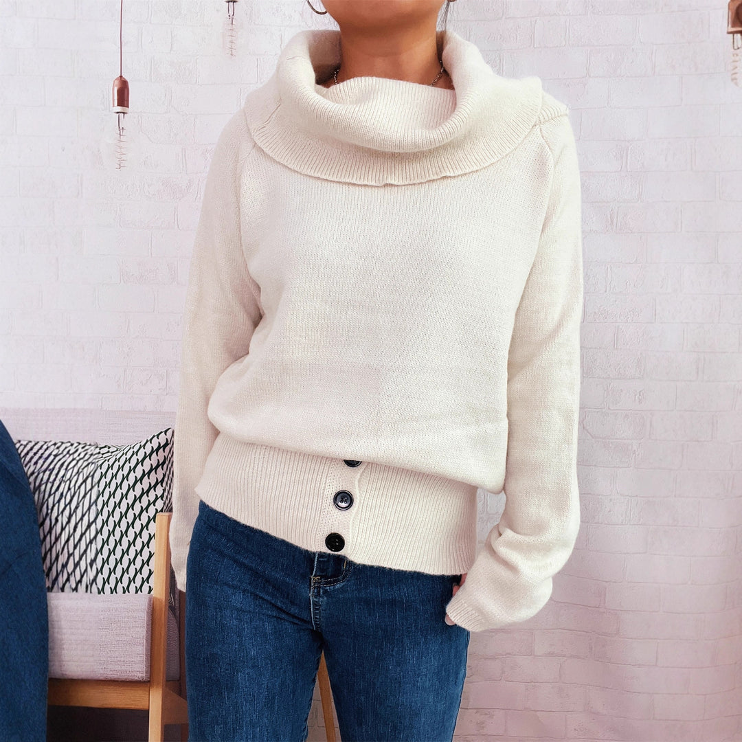Damen Pullover mit weichem Kragen und dekorativen Knöpfen Heidi-Mode