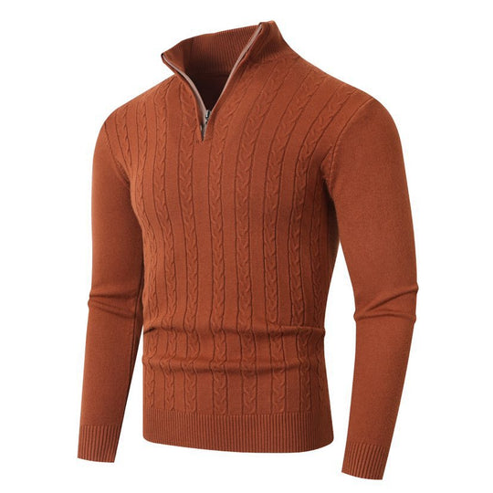 Herren stylischer Strickpullover mit hohem Stehkragen und durchgehendem Reißverschluss Heidi-Mode