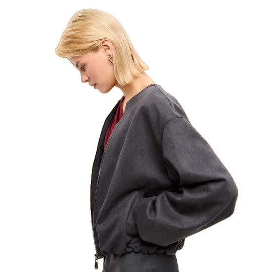 Damen weiche Oversized-Sweatjacke mit modernem Reißverschluss und seitlichen Eingrifftaschen Heidi-Mode
