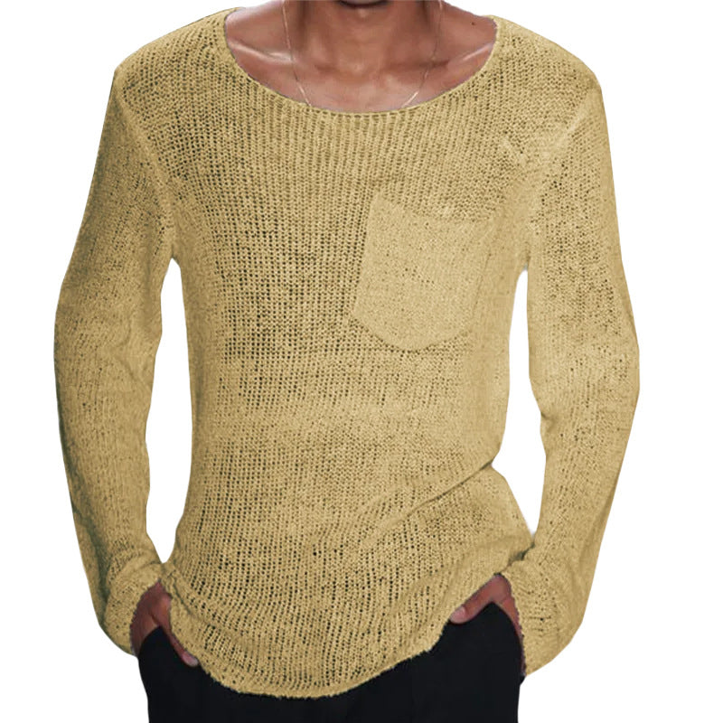 Herren lässiger Pullover mit offener Maschenstruktur und Brusttasche Heidi-Mode