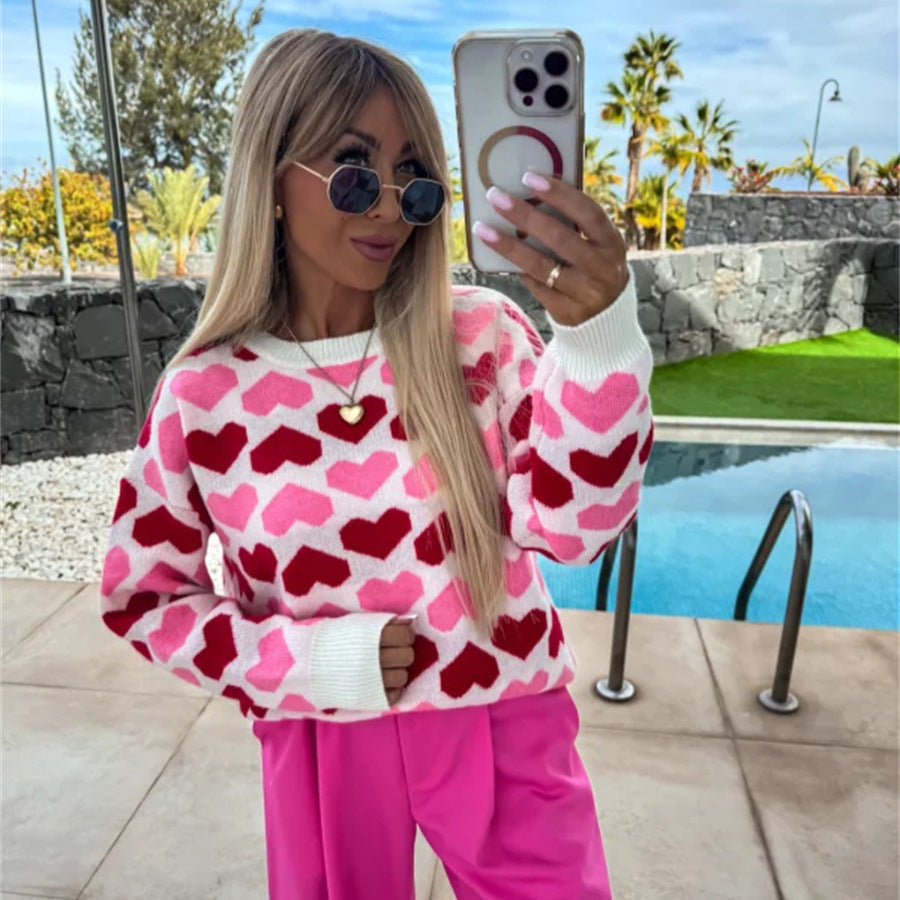 Damen Pullover mit Herzmuster und komfortablem Schnitt Heidi-Mode