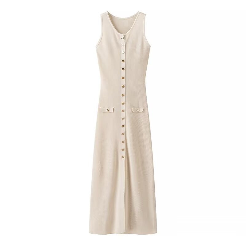 Damen Langes Wickelkleid mit Knopfdetails und praktischen Taschen Heidi-Mode