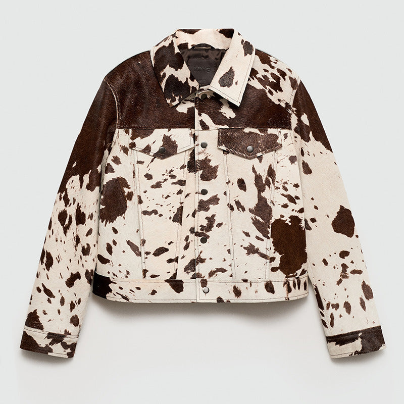 Damen modische Lammfelljacke mit auffälligem Tiermotiv Heidi-Mode