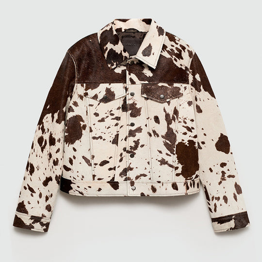 Damen modische Lammfelljacke mit auffälligem Tiermotiv Heidi-Mode