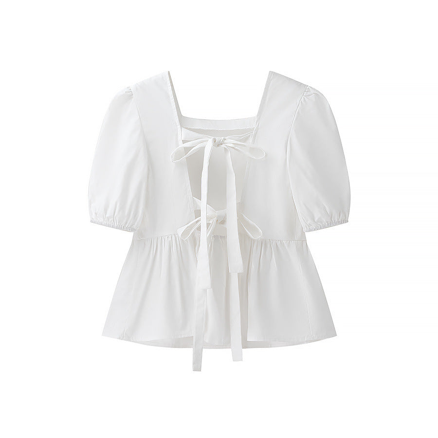 Damen bezaubernde Bluse mit Knoten-Detail und Puffärmeln Heidi-Mode