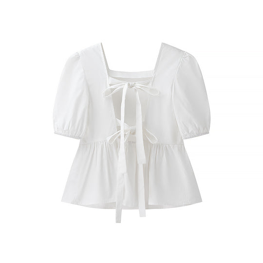 Damen bezaubernde Bluse mit Knoten-Detail und Puffärmeln Heidi-Mode