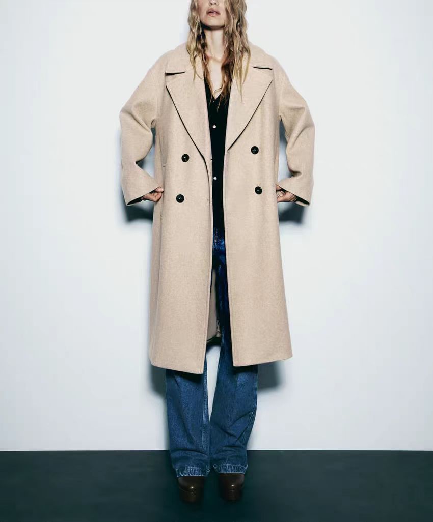 Damen trendiger Wollmantel mit doppelter Knopfreihe und elegantem Schnitt Heidi-Mode