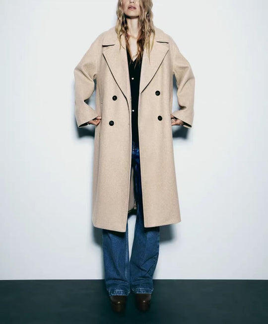 Damen trendiger Wollmantel mit doppelter Knopfreihe und elegantem Schnitt Heidi-Mode