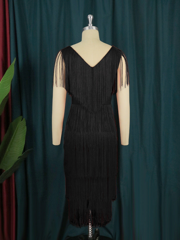 Damen Fransen Kleid Heidi-Mode