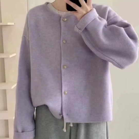 Damen Grobstrickjacke mit eleganter Knopfleiste und lässigem Schnitt Heidi-Mode