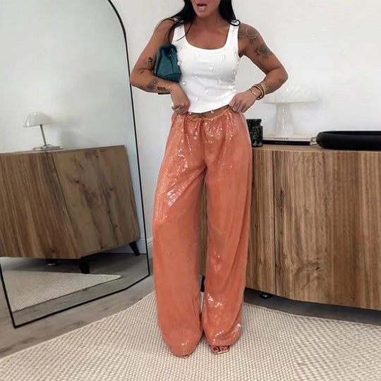 Damen Glitzernde Palazzo-Hose Heidi-Mode