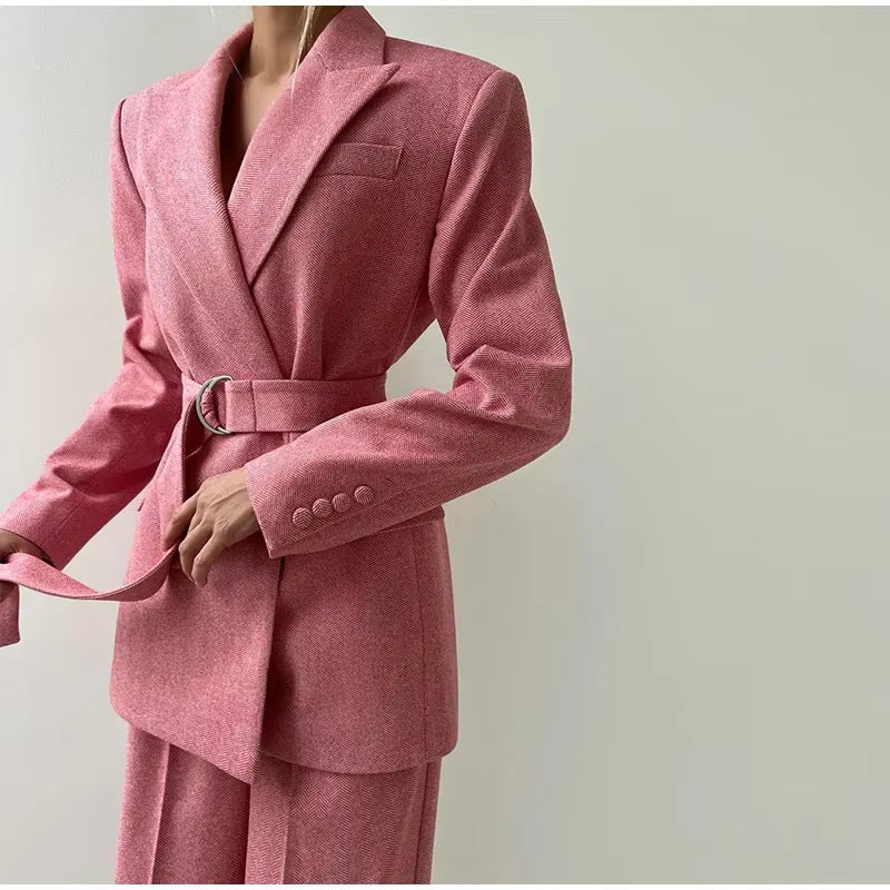Damen Blazer mit Taillengürtel und schickem Revers Heidi-Mode