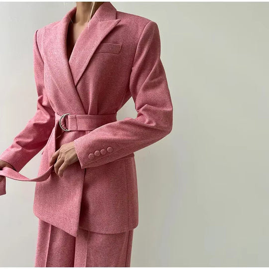 Damen Blazer mit Taillengürtel und schickem Revers Heidi-Mode