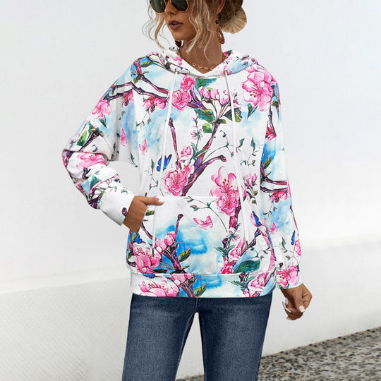 Damen Hoodie mit floralem Design und praktischer Bauchtasche Heidi-Mode