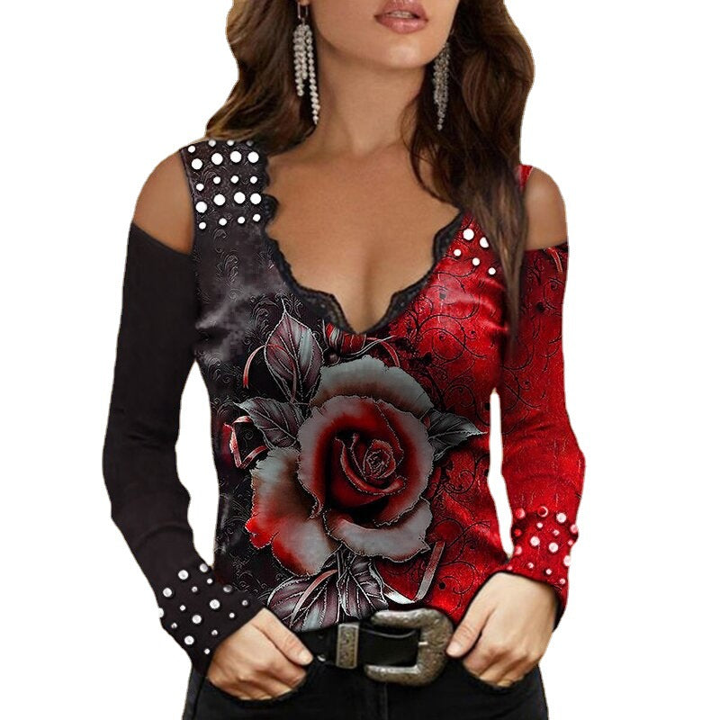 Damen Oberteil mit schulterfreiem Design und floralem Druck Heidi-Mode