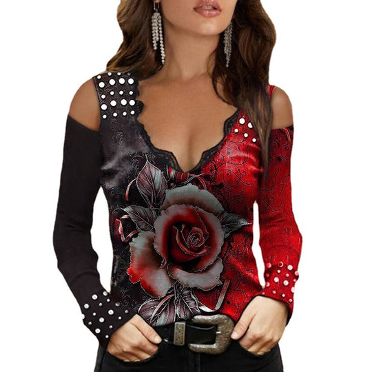 Damen Oberteil mit schulterfreiem Design und floralem Druck Heidi-Mode