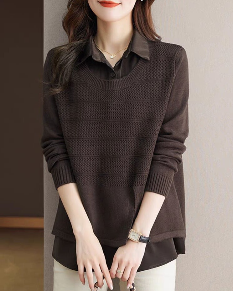 Damen Modischer Layered Pullover mit Struktur Heidi-Mode