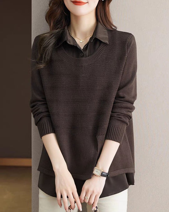 Damen Modischer Layered Pullover mit Struktur Heidi-Mode