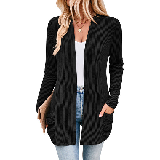 Damen Strickjacke mit Raffung und praktischen Taschen Heidi-Mode