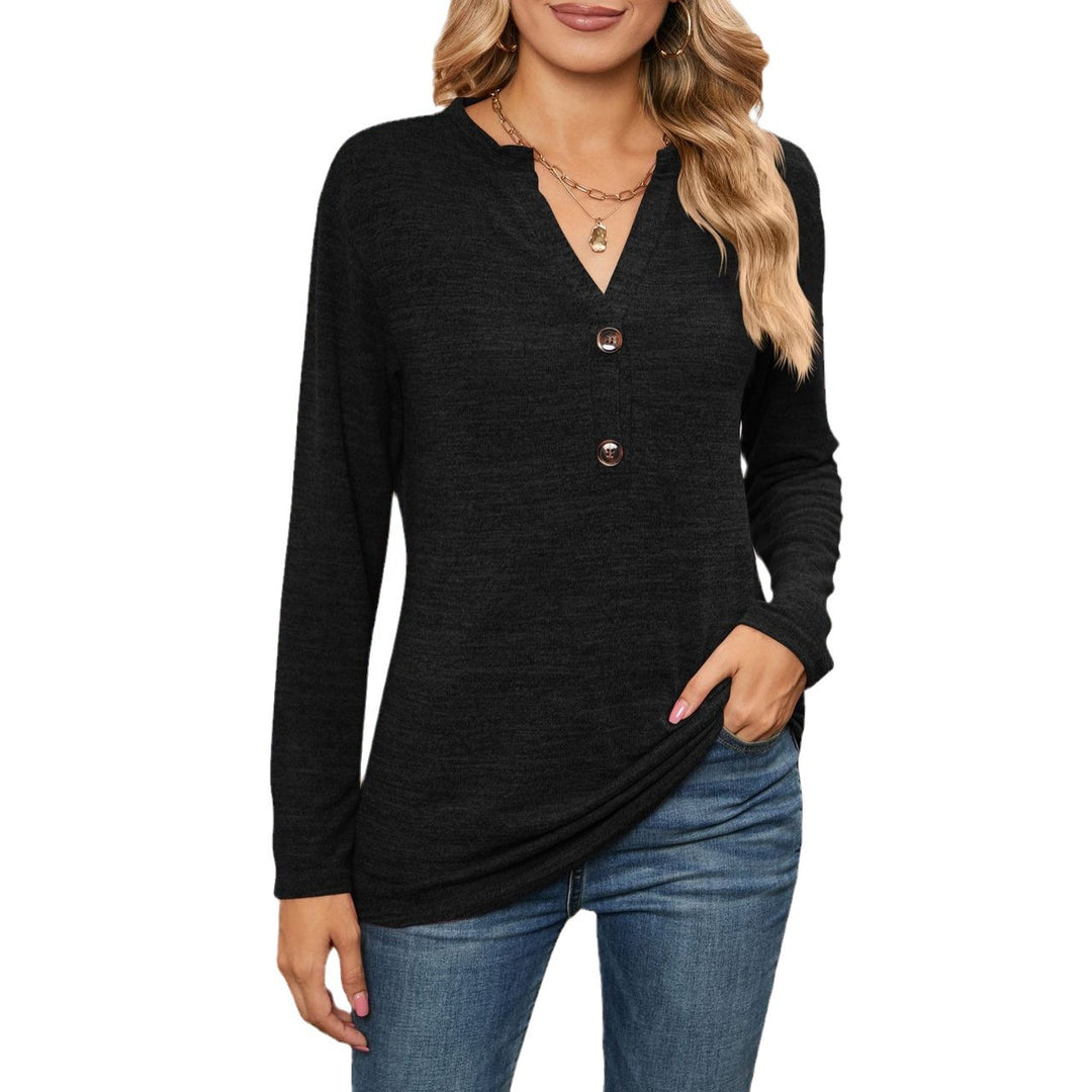 Damen Langarm-Hemd mit Knopfleiste und elegantem V-Ausschnitt Heidi-Mode