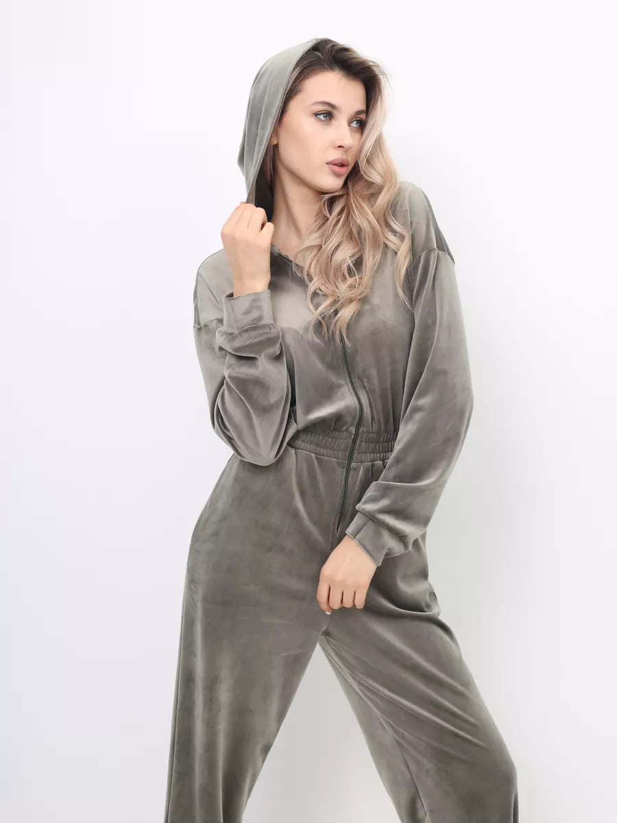 Damen Gemütlicher Fleece-Jumpsuit mit modernem Schnitt und praktischen Taschen Heidi-Mode