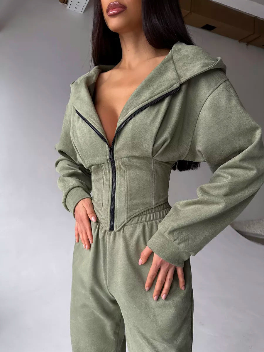 Damen Lässiger Utility-Jumpsuit mit hohem Kragen und Reißverschluss Heidi-Mode