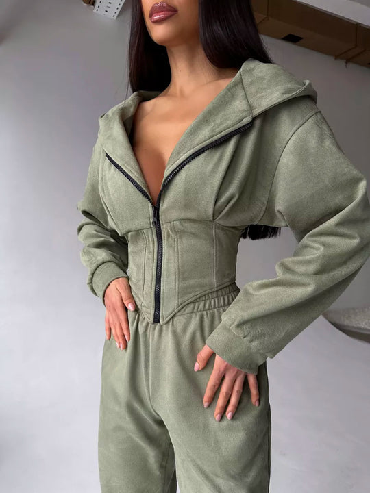 Damen Lässiger Utility-Jumpsuit mit hohem Kragen und Reißverschluss Heidi-Mode