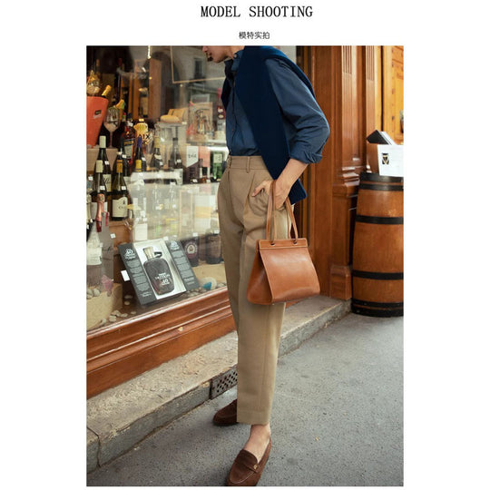 Damen elegante Hochbundhose mit modischen Falten und lockerem Schnitt Heidi-Mode