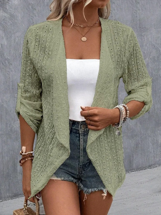 Damen Leichte Strickjacke mit asymmetrischem Schnitt und 3/4-Ärmeln Heidi-Mode
