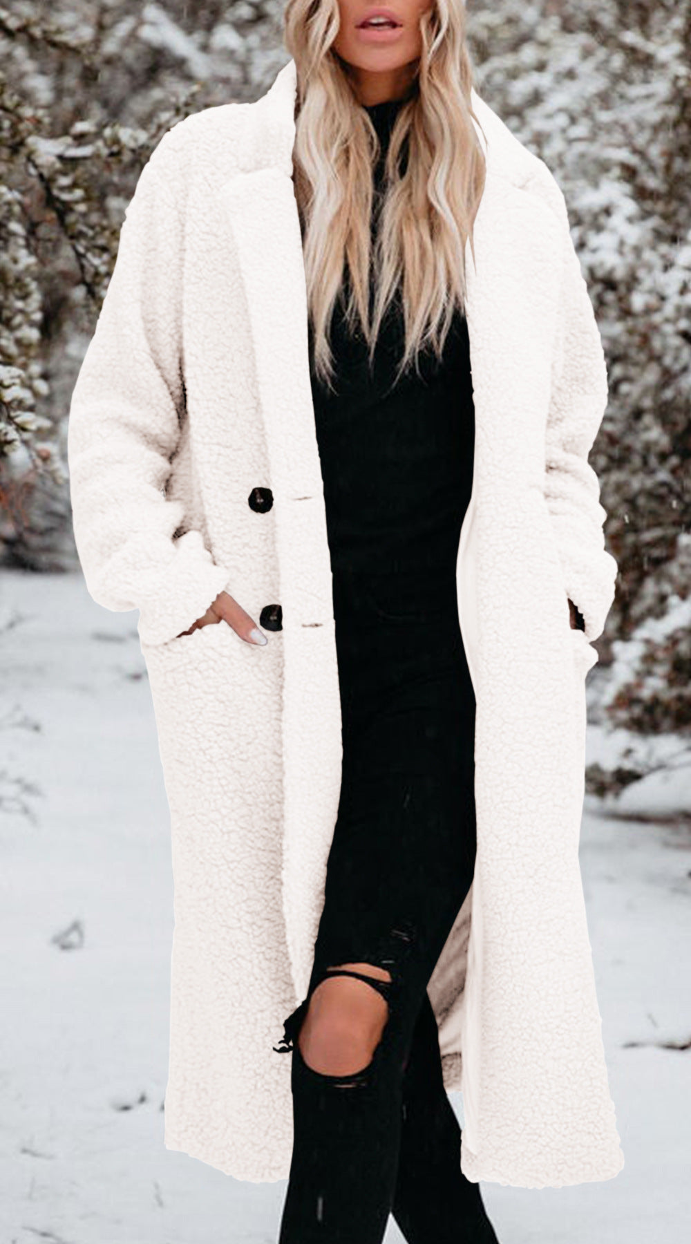 Damen Oversized Teddy-Mantel mit Knopfverschluss und praktischen Taschen Heidi-Mode