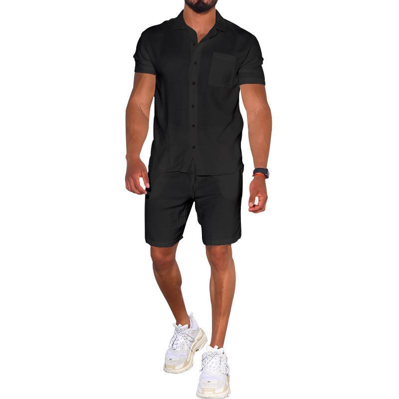 Herren modernes Freizeit-Set aus kurzärmligem Hemd und Shorts Heidi-Mode