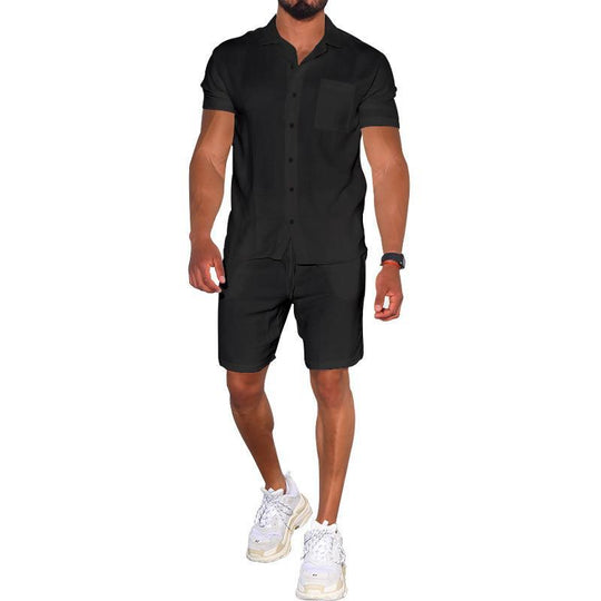 Herren modernes Freizeit-Set aus kurzärmligem Hemd und Shorts Heidi-Mode