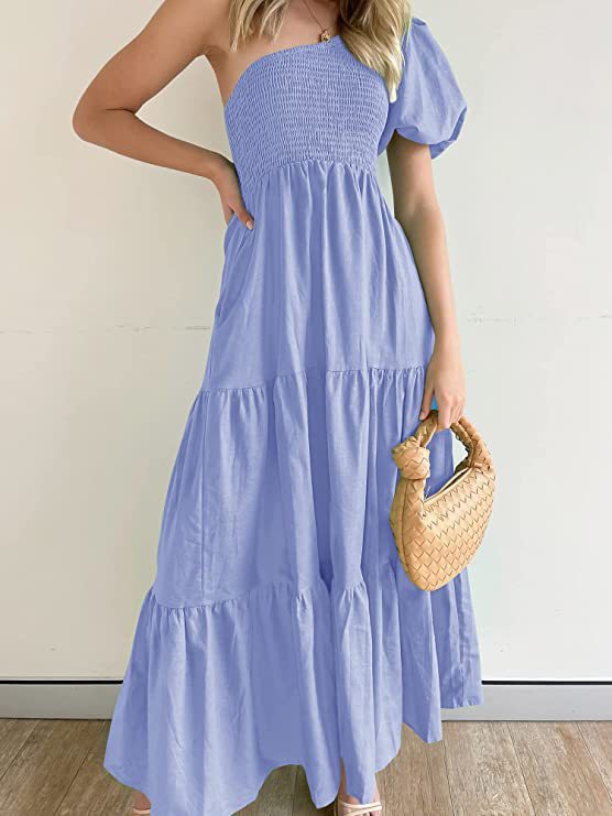 Damen Maxikleid mit asymmetrischem Träger und fließendem Schnitt Heidi-Mode