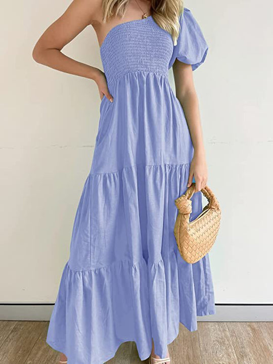 Damen Maxikleid mit asymmetrischem Träger und fließendem Schnitt Heidi-Mode
