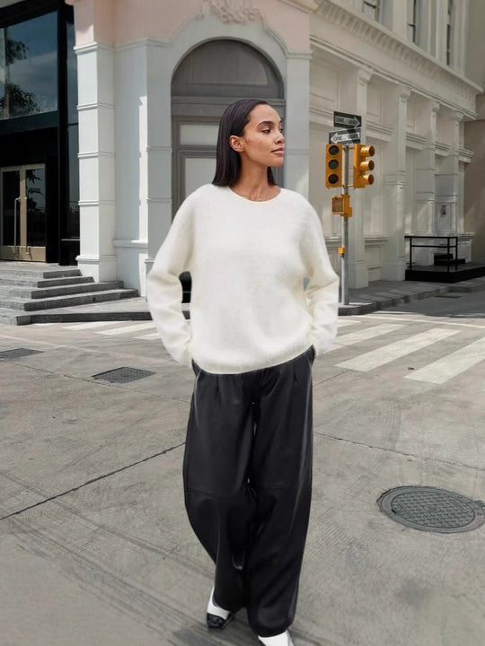 Damen weicher Strickpullover mit elegantem Rundhalsausschnitt und lässigem Schnitt Heidi-Mode