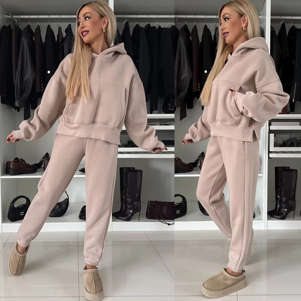 Damen entspanntes Hoody- und Jogginghose-Set mit weitem Schnitt und stylischem Design Heidi-Mode