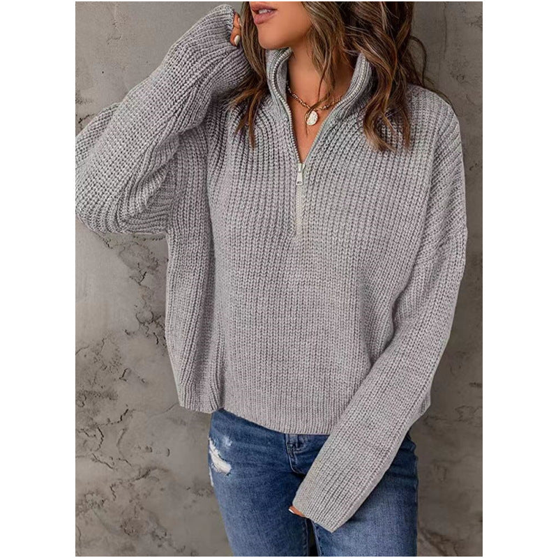 Damen Strickpullover mit kurzem Reißverschluss Heidi-Mode
